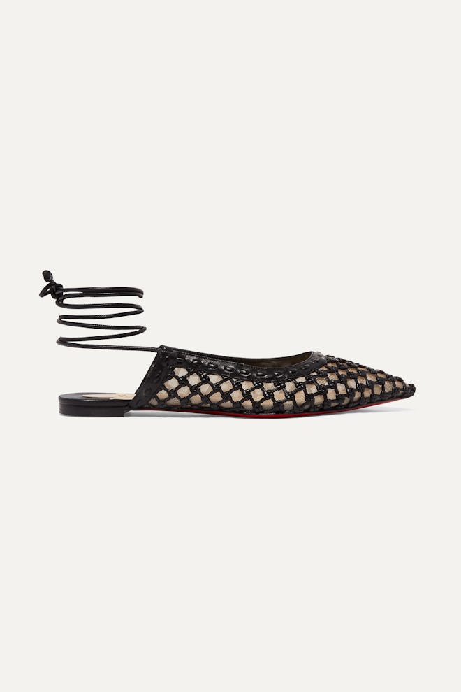 Cage and Curry Woven Leather and Mesh Point-Toe Flats