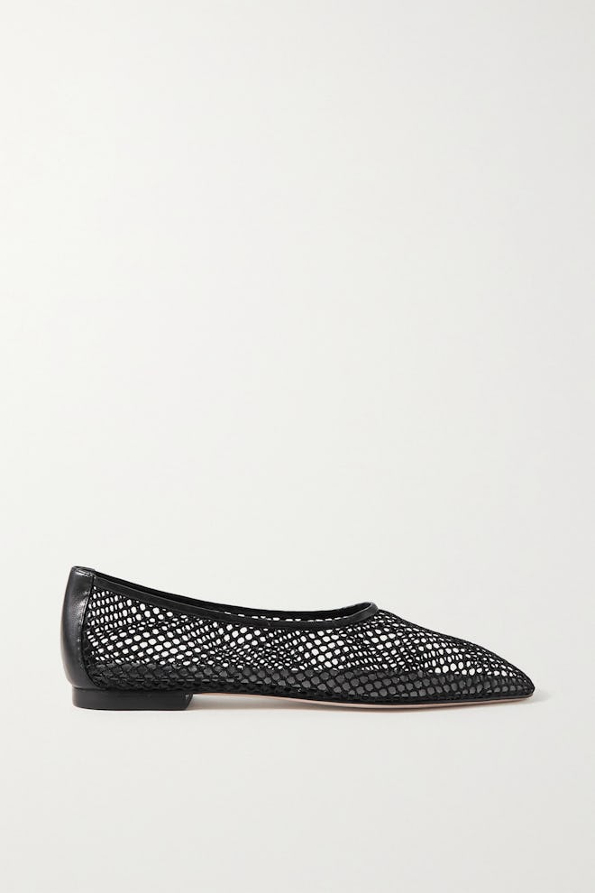 Leather-Trimmed Fishnet Loafers