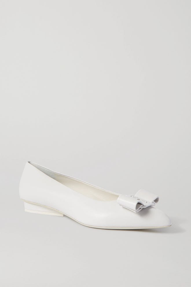 Viva Bow-Embellished Leather Point-Toe Flats