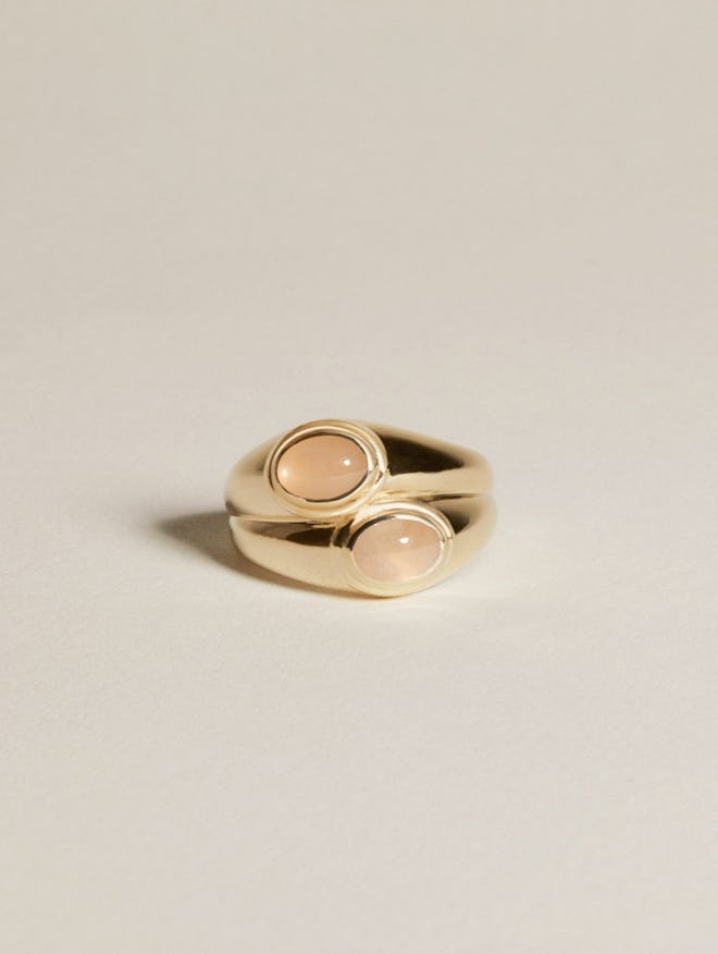 Duo Face Ring with Peach Moonstone