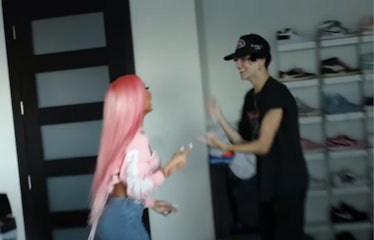 A screenshot from the video of Nikita Dragun confronting Chase Hudson "for Charli."