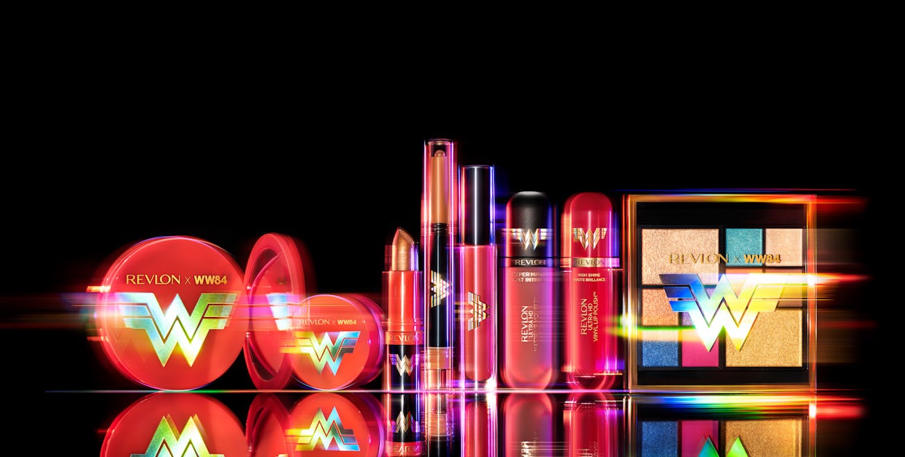 A shot of the complete Revlon x Wonder Woman 1984 collection.