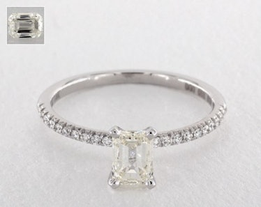 1.00 CARAT EMERALD CUT PAVE ENGAGEMENT RING IN 18K WHITE GOLD