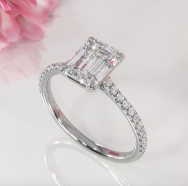 2.00ct Emerald Cut Moissanite Engagement Ring, Available in White Gold or Platinum