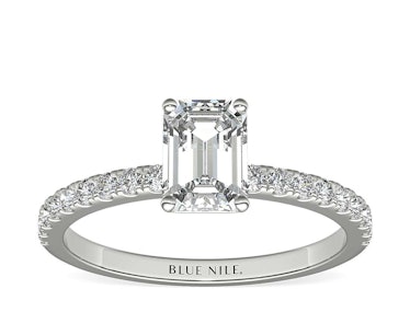 1ct Emerald Pavé Engagement Ring in 18k White Gold