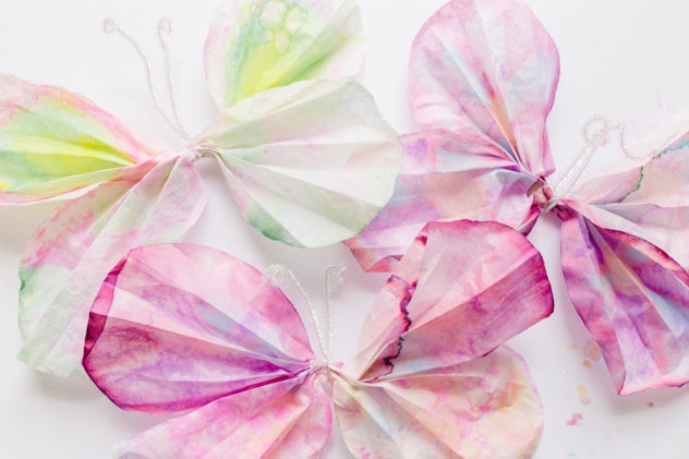 Coffee filter butterflies are an easy tie-dye craft to enjoy with kids. 