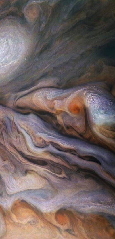 Swirling clouds above Jupiter's surface