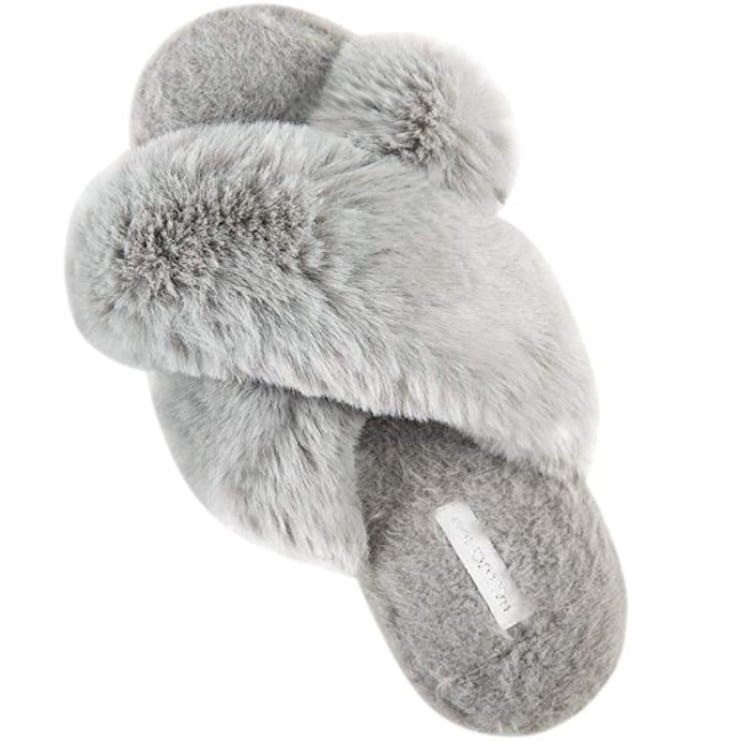 HALLUCI Cross Band Plush House Slippers