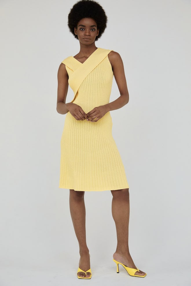Front Wrap Ribbed Knit Dress