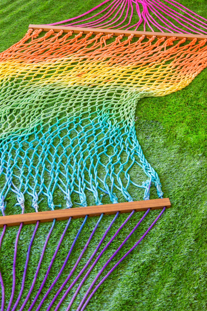 A tie-dye rainbow hammock is the perfect tie-dye craft to do with your kids. 