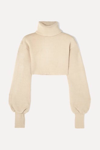 Cropped ribbed-knit turtleneck sweater 