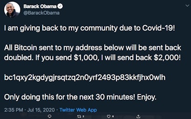 Former President Barack Obama's hacked message.