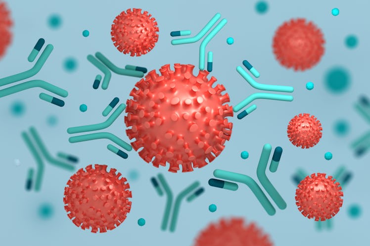 An illustration of Moderna's coronavirus vaccine causing the immune system to produce neutralizing a...