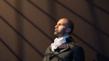 Harcourt in costume as Aaron Burr in Hamilton