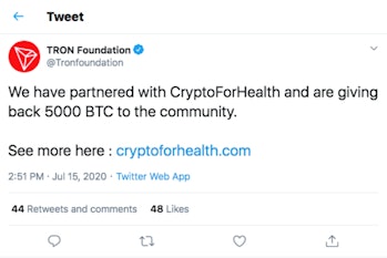 Tron Foundation Twitter Hack