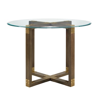 Queer Eye Durham Glass Top Industrial Dining Table, Rustic Oak