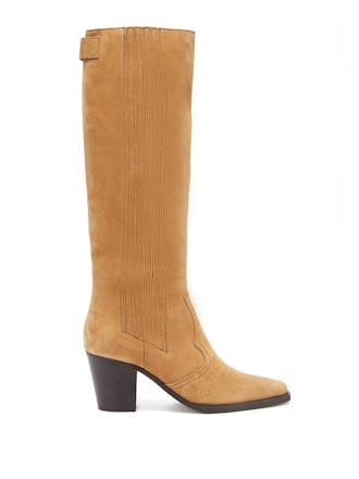 Square-Toe Suede Knee-High Boots