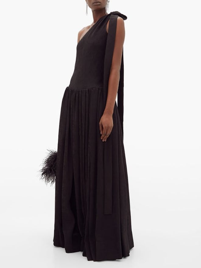 One-Shoulder Ribbed-Jersey Maxi Dress