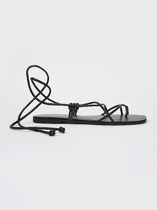 Black Strappy Tie Ankle Sandals