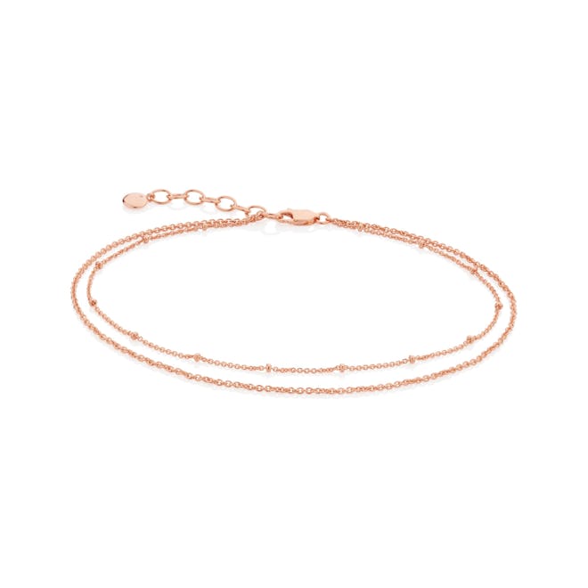 Rose Gold Beaded Double Chain Anklet
