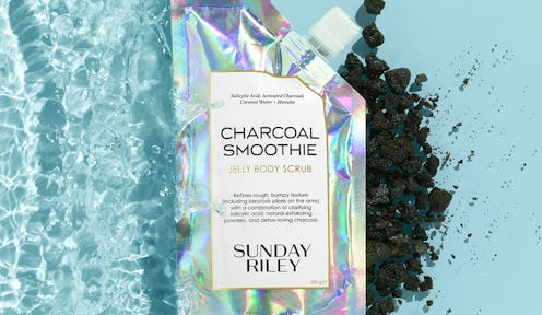 Sunday Riley's new Charcoal Smoothie Jelly Body Scrub in bag.