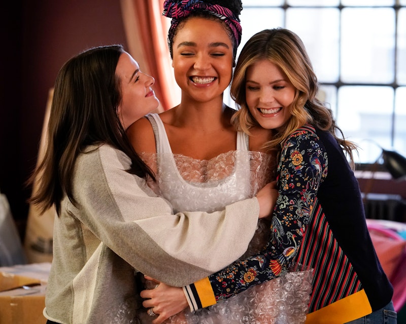 Kat, Jane, and Sutton hugging on The Bold Type via the Freeform press site