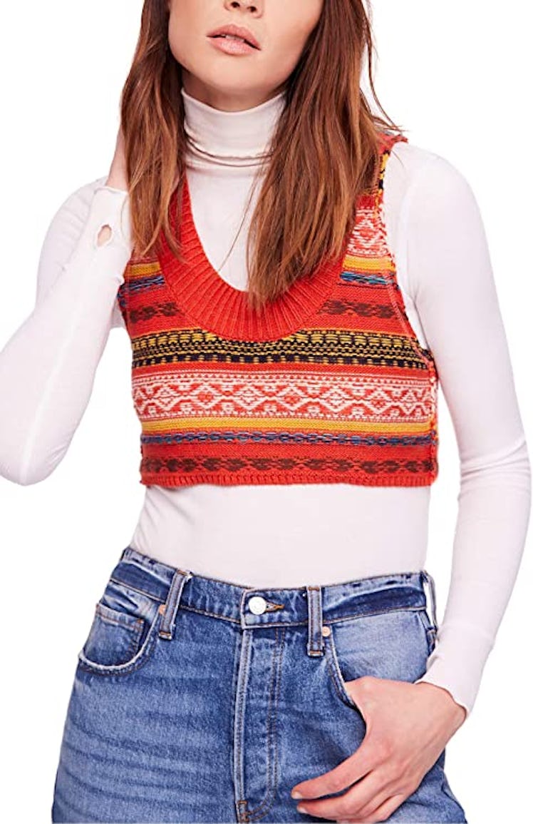 Free People Women's Fields of Fair-Isle Cropped Sweater Vest