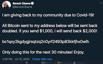 Barack Obama's hacked Twitter account.