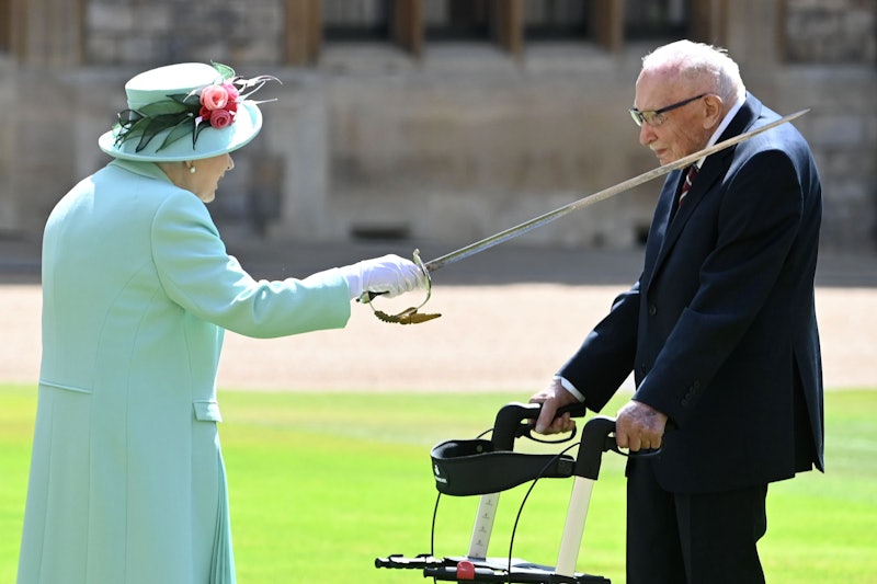Tom Moore is knight by the Queen on July 17, 2020.