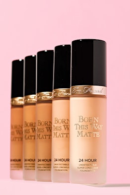 Various shades of born this way matte foundation standing next to each other