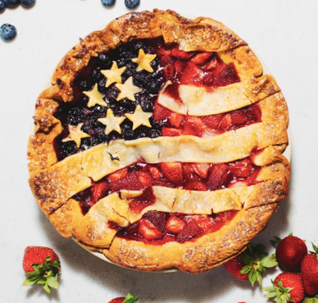 red, white and blueberry pie
