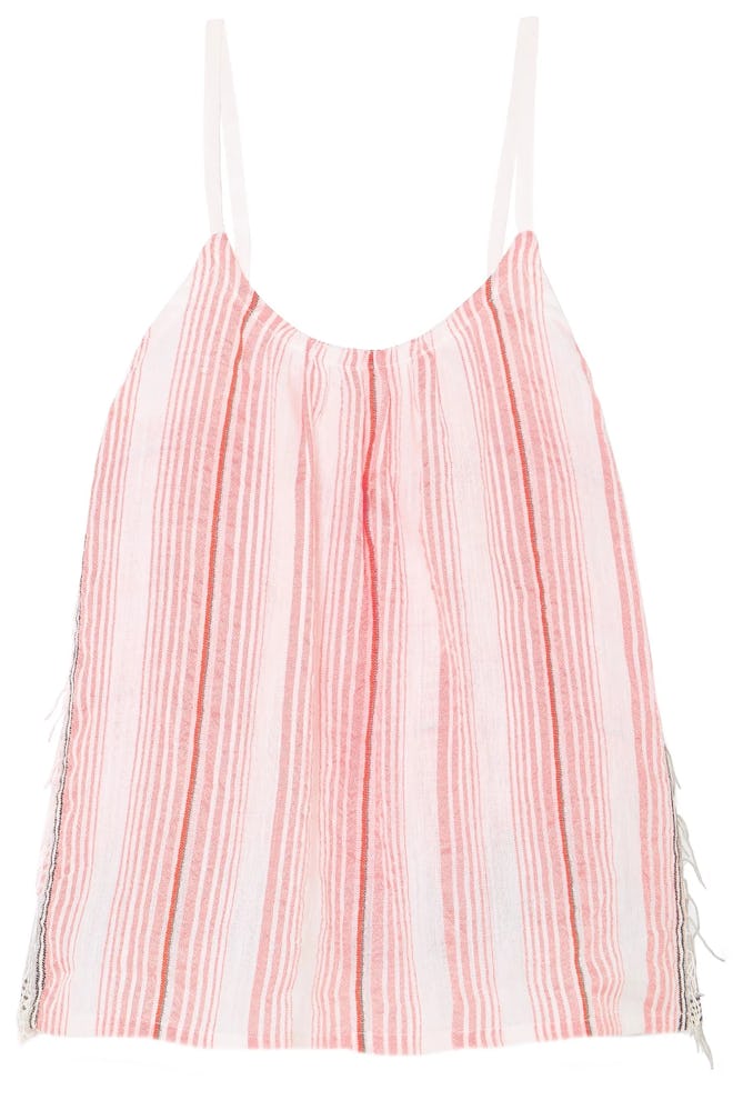 Tereza fringed striped cotton-blend gauze top