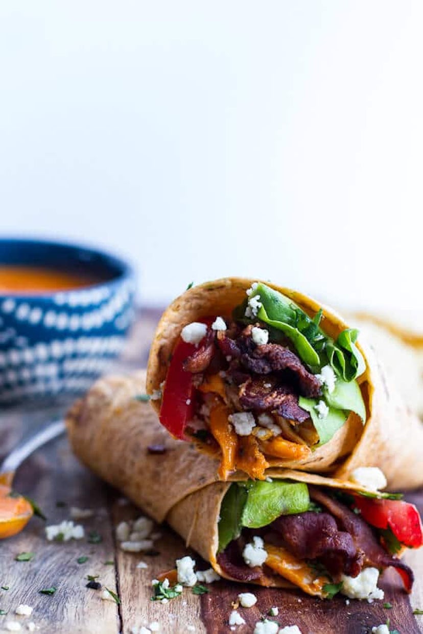 This recipe for Buffalo Chicken BLT Wraps is an easy summer dinner to have on the go. 