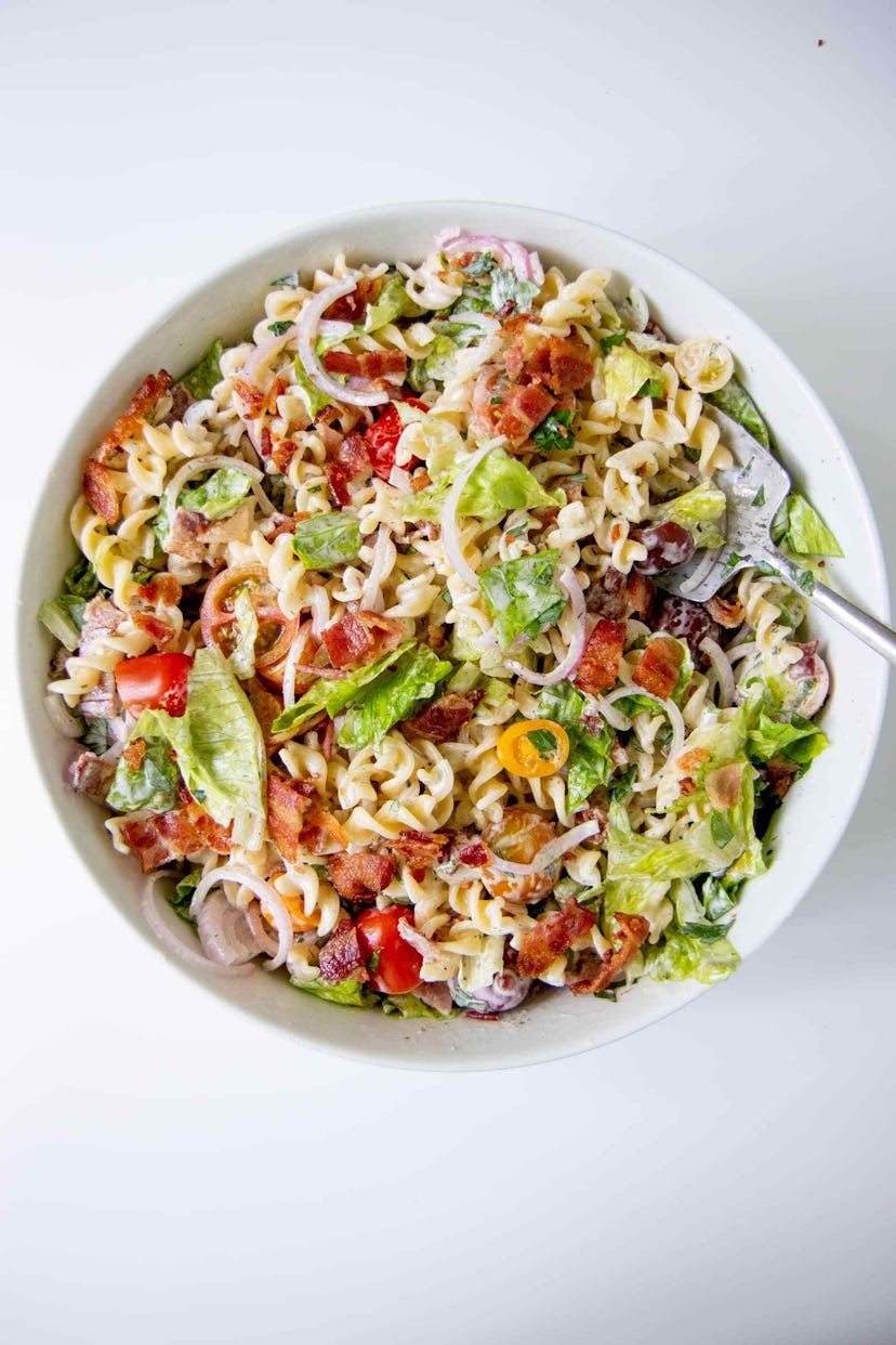 This recipe for Ranch BLT Pasta Salad is an easy summer dinner you can have on the go. 