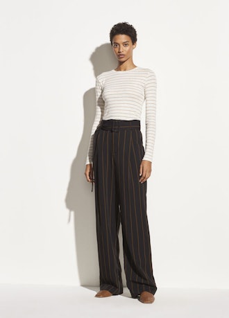 Belted Striped Wide Leg Pant