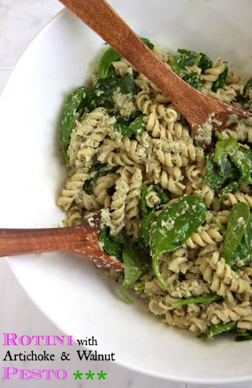 Rotini With Artichoke and Walnut Pesto is ideal for a summer dinner you can have on the go. 