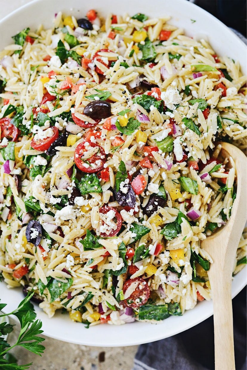 Greek Orzo Salad is a refreshing summer dinner you can have on the go. 