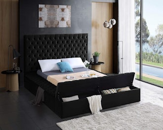 Meridian Furniture Queen Size Velvet Upholstered Bed