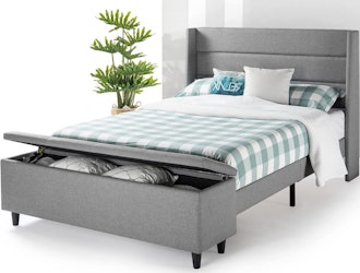Mellow Platform Queen Size Bed With Bedside Storage Ottoman