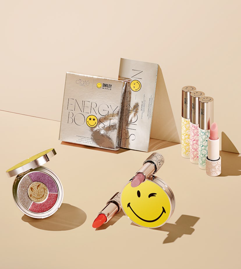 Lipstick, eyeshadow palette, lip balm, and more from the Ciaté London x SmileyWorld collaboration.