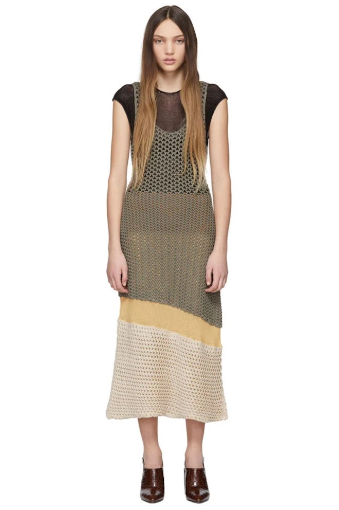 Brown Mesh Knit Dress