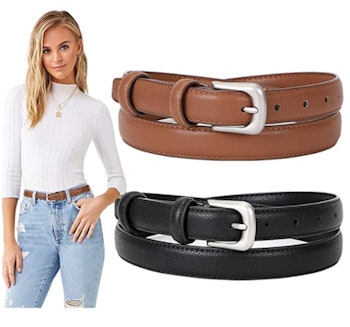 Suosdey Women's Skinny Leather Belts (Set of 2)
