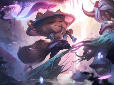 Splash art of Teemo's pink Spirit Blossom skin