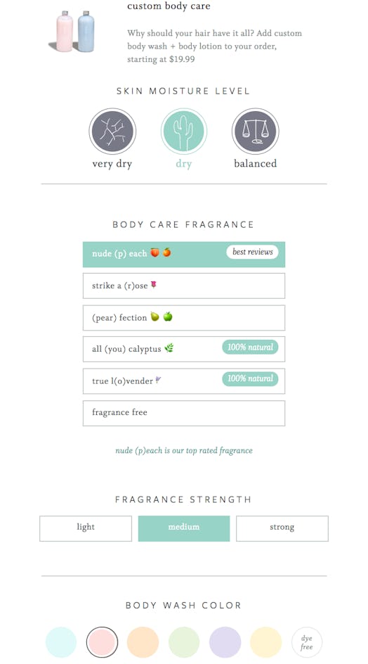 Function of Beauty's new custom body care product options on the web page