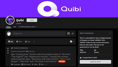 The subreddit r/Quibi.