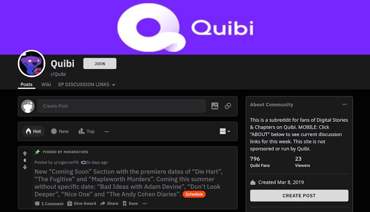 The subreddit r/Quibi.