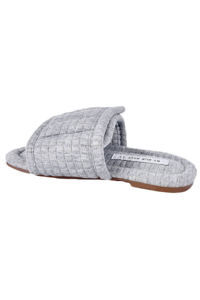 Grey Quilted Cotton Slides