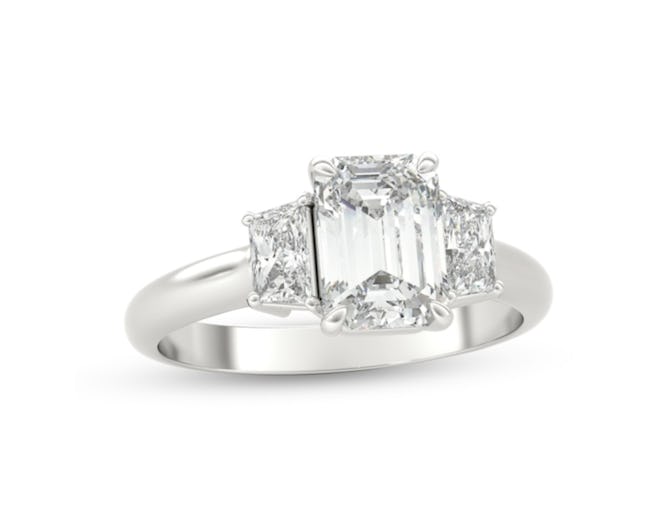 Zales 1 1/3 ct t,w. Emerald-Cut and Trapeze-Cut Diamond Three Stone Engagement Ring