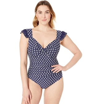 Anne Cole Plus Size Flounce Sleeve Underwire Swimsuit