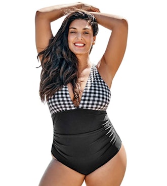 CUPSHE Ruched Gingham One Piece Swimsuit